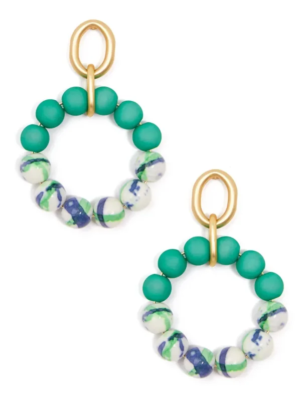 Marbled Beaded Drop Hoop Earring | ZENZII Sale